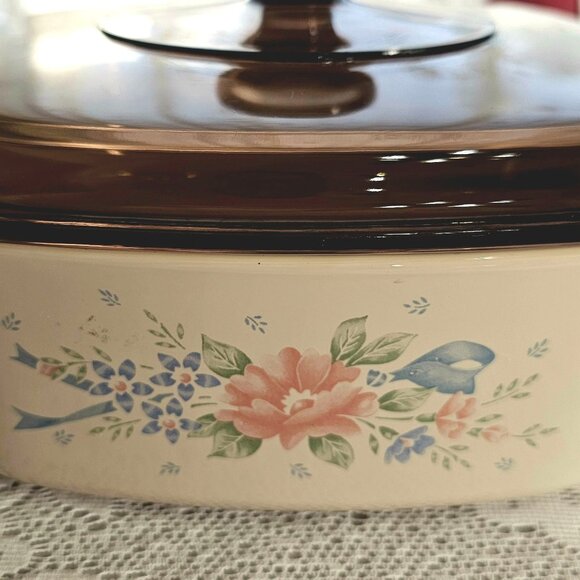 Corelle Symphony Casserole Dish Lid 8.5" amber lid cream vtg 2lt/qt blue orange - Picture 3 of 8